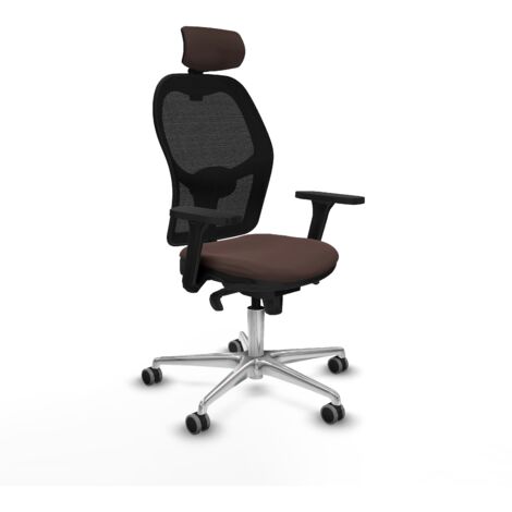 Jorquera sincro malla negra similpiel marrón oscuro brazos 3D base aluminio cabecero 2D ruedas 65mm engomada (1/5)