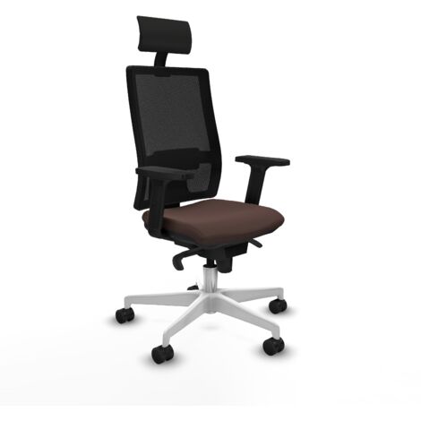 Horna sincro malla negra similpiel marrón oscuro brazos 2D base blanca cabecero fijo ruedas 65mm nailon (1/5)