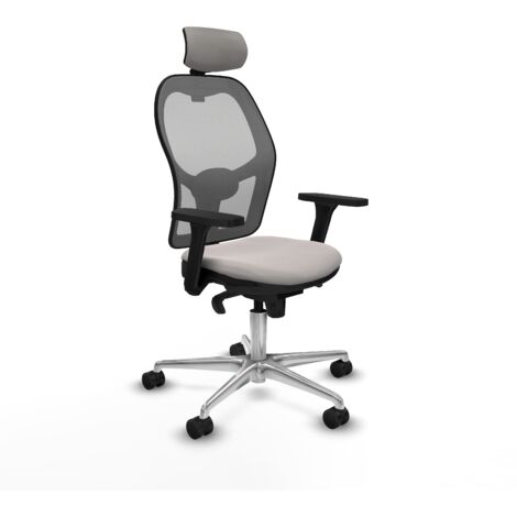 Jorquera sincro malla gris similpiel blanco brazos 3D base aluminio cabecero 2D ruedas 65mm nailon (1/5)