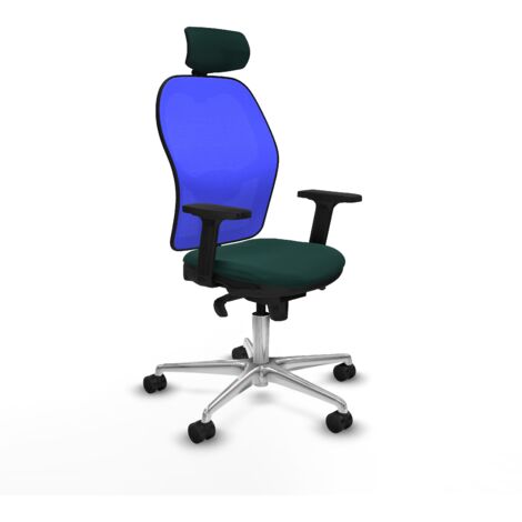 Jorquera sincro malla azul similpiel verde botella brazos 2D base aluminio cabecero 2D ruedas 65mm nailon (1/5)