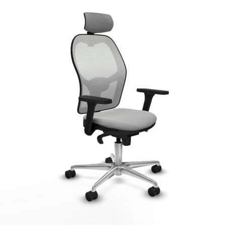 Jorquera sincro malla blanca similpiel gris claro brazos 3D base aluminio cabecero 2D ruedas 65mm nailon (1/5)