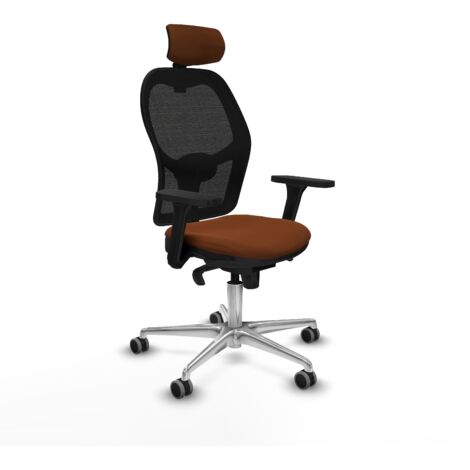 Jorquera sincro malla negra similpiel marrón brazos 3D base aluminio cabecero 2D ruedas 65mm engomada (1/5)