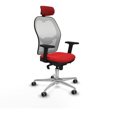 Jorquera sincro malla blanca similpiel rojo brazos 2D base aluminio cabecero 2D ruedas 65mm engomada (1/5)