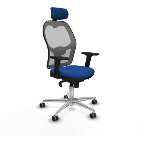 Jorquera sincro malla gris similpiel azul brazos 2D base aluminio cabecero 2D ruedas 65mm engomada (1/5)