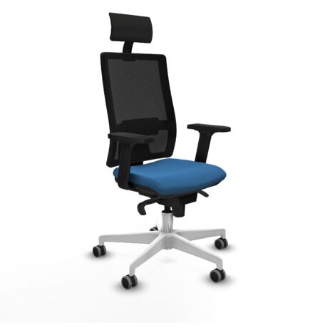 Horna sincro malla negra similpiel azul claro brazos 2D base blanca cabecero fijo ruedas 65mm engomadas (1/5)
