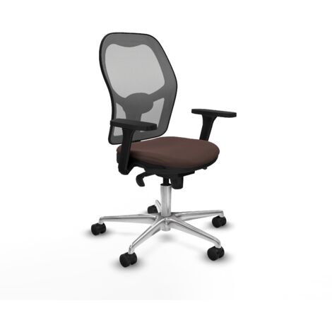Jorquera sincro malla gris similpiel marrón oscuro brazos 3D base aluminio ruedas 65mm nailon (1/5)