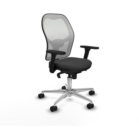Jorquera sincro malla blanca similpiel gris oscuro brazos 3D base aluminio ruedas 65mm nailon (1/5)