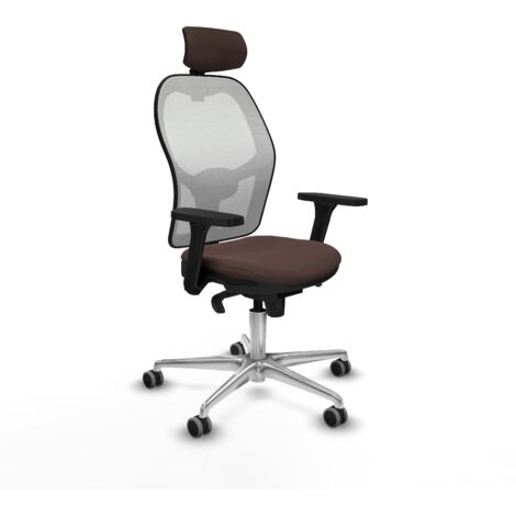 Jorquera sincro malla blanca similpiel marrón oscuro brazos 3D base aluminio cabecero 2D ruedas 65mm engomada (1/5)