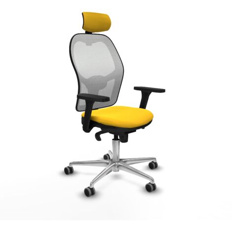 Jorquera sincro malla blanca similpiel amarillo brazos 3D base aluminio cabecero 2D ruedas 65mm engomada (1/5)