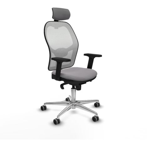 Jorquera sincro malla blanca similpiel gris brazos 2D base aluminio cabecero 2D ruedas 65mm engomada (1/5)