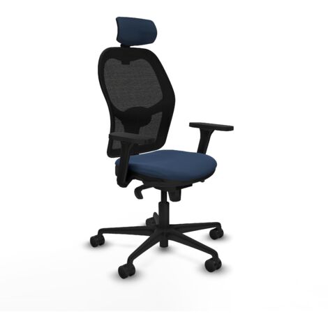 Jorquera sincro malla negra similpiel azul marino brazos 3D base nailon cabecero 2D ruedas 65mm nailon (1/5)
