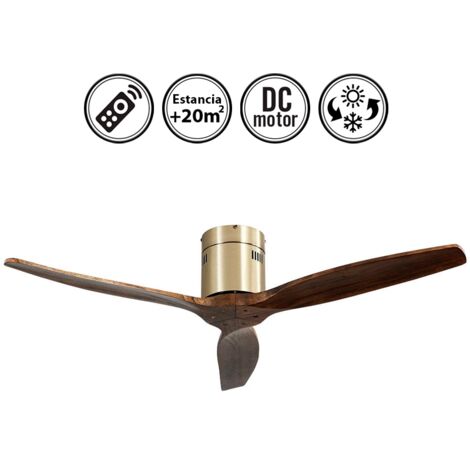 - Ventilador de techo motor DC modelo AGUILON Bronce, 3 aspas Roble, 5 velocidades, control remoto, temporizador, silencioso y bajo consumo, modo invierno-verano, tamaño grande