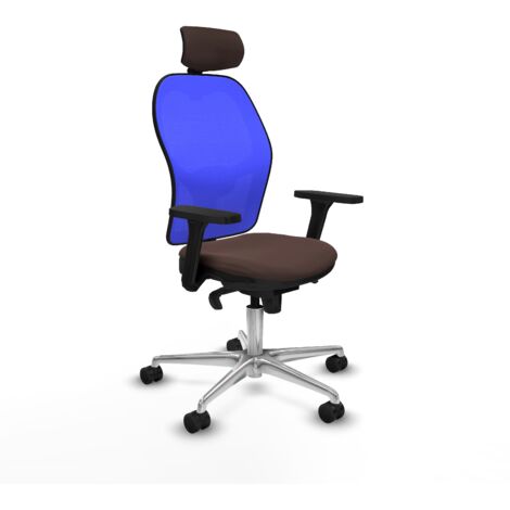 Jorquera sincro malla azul similpiel marrón oscuro brazos 3D base aluminio cabecero 2D ruedas 65mm nailon (1/5)