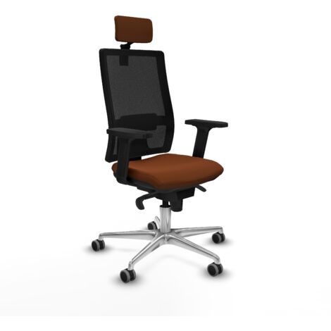 Horna sincro malla negra similpiel marrón brazos 2D base aluminio cabecero 2D ruedas 65mm engomadas (1/5)