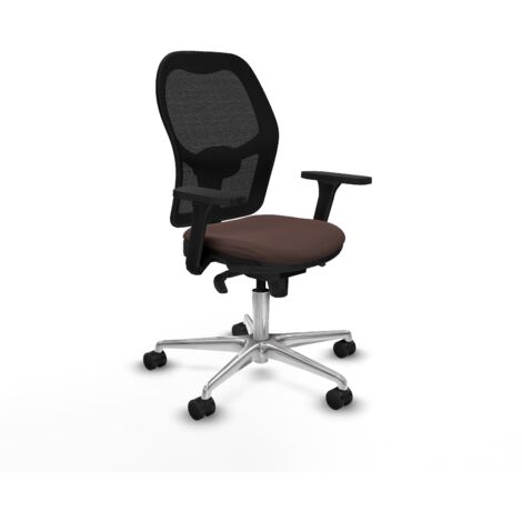 Jorquera sincro malla negra similpiel marrón oscuro brazos 3D base aluminio ruedas 65mm nailon (1/5)