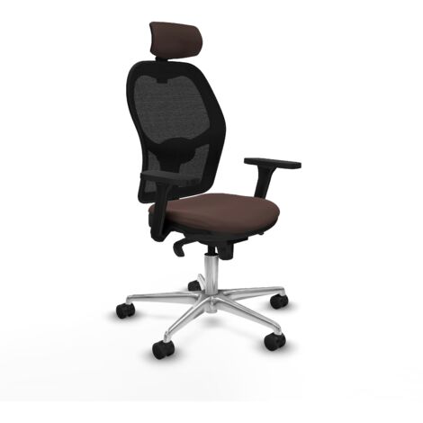 Jorquera sincro malla negra similpiel marrón oscuro brazos 3D base aluminio cabecero 2D ruedas 65mm nailon (1/5)