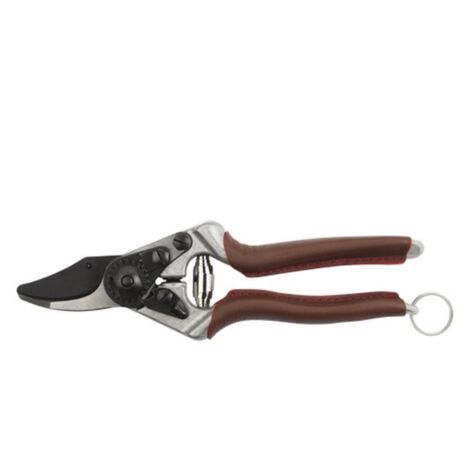 FELCO 6 ELITE tijera ergonómica compacta para diestros mano mediana, mangos de cuero, hoja F-Tech negra, corte 20 mm, 195 mm, herramienta duradera suiza