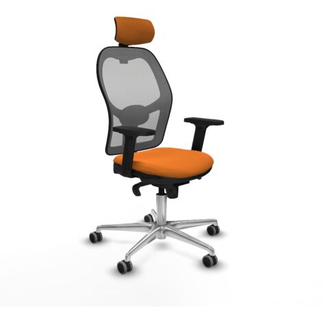 Jorquera sincro malla gris similpiel naranja brazos 2D base aluminio cabecero 2D ruedas 65mm engomada (1/5)