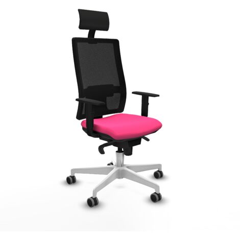 Horna sincro malla negra similpiel rosa brazos 1D base blanca cabecero fijo ruedas 65mm engomadas (1/5)