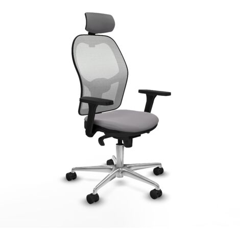 Jorquera sincro malla blanca similpiel gris brazos 3D base aluminio cabecero 2D ruedas 65mm nailon (1/5)