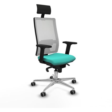 Horna sincro malla blanca similpiel turquesa brazos 2D base aluminio cabecero fijo ruedas 65mm engomadas (1/5)