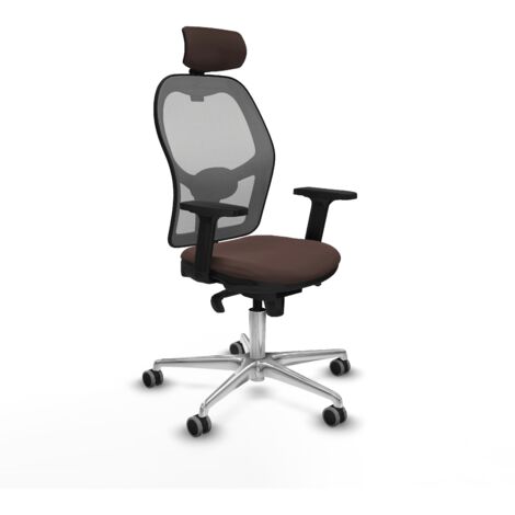Jorquera sincro malla gris similpiel marrón oscuro brazos 2D base aluminio cabecero 2D ruedas 65mm engomada (1/5)