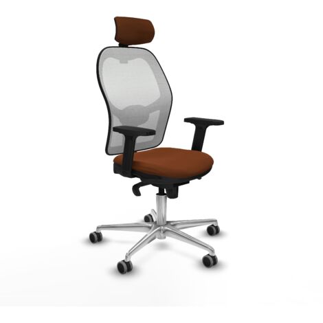Jorquera sincro malla blanca similpiel marrón brazos 2D base aluminio cabecero 2D ruedas 65mm engomada (1/5)