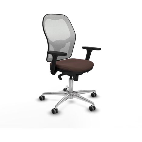 Jorquera sincro malla blanca similpiel marrón oscuro brazos 3D base aluminio ruedas 65mm engomada (1/5)