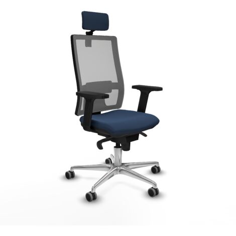 Horna sincro malla gris similpiel azul marino brazos 2D base aluminio cabecero 2D ruedas 65mm engomadas (1/5)