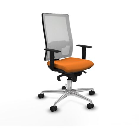 Horna sincro malla blanca similpiel naranja brazos 1D base aluminio ruedas 65mm nailon (1/5)