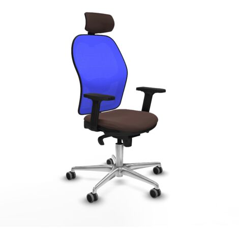 Jorquera sincro malla azul similpiel marrón oscuro brazos 2D base aluminio cabecero 2D ruedas 65mm engomada (1/5)