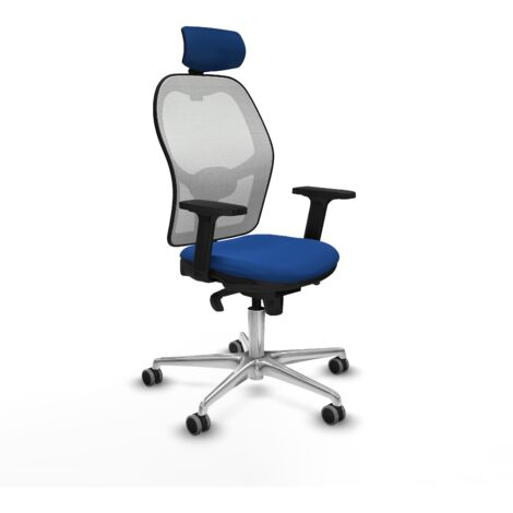 Jorquera sincro malla blanca similpiel azul brazos 2D base aluminio cabecero 2D ruedas 65mm engomada (1/5)