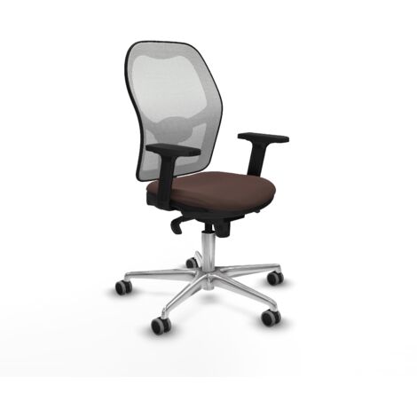 Jorquera sincro malla blanca similpiel marrón oscuro brazos 2D base aluminio ruedas 65mm engomada (1/5)