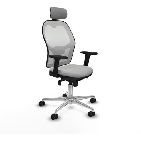 Jorquera sincro malla blanca similpiel gris claro brazos 2D base aluminio cabecero 2D ruedas 65mm nailon (1/5)
