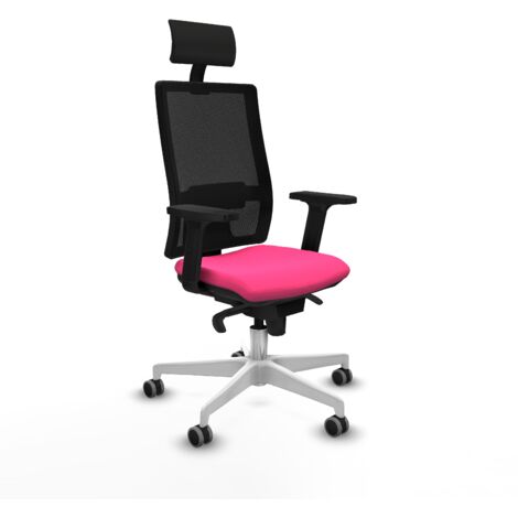 Horna sincro malla negra similpiel rosa brazos 2D base blanca cabecero fijo ruedas 65mm engomadas (1/5)