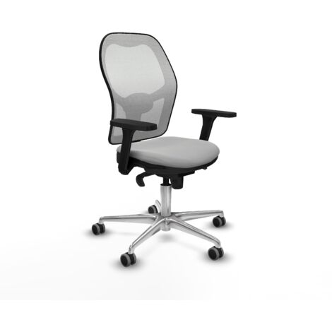 Jorquera sincro malla blanca similpiel gris claro brazos 3D base aluminio ruedas 65mm engomada (1/5)