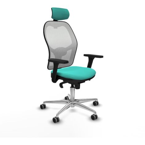 Jorquera sincro malla blanca similpiel turquesa brazos 3D base aluminio cabecero 2D ruedas 65mm engomada (1/5)