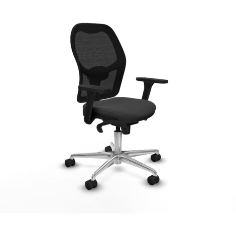 Jorquera sincro malla negra similpiel gris oscuro brazos 3D base aluminio ruedas 65mm nailon (1/5)