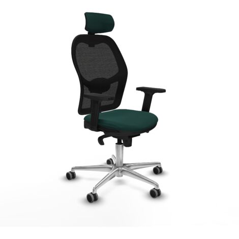 Jorquera sincro malla negra similpiel verde botella brazos 2D base aluminio cabecero 2D ruedas 65mm engomada (1/5)