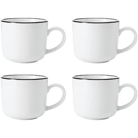 Mikasa Limestone Juego de Tazas de Porcelana, 4x Tazas de Porcelana con Borde Negro para Té y Café, 360ml En Caja de Regalo y Aptas para Lavavajillas (1/5)