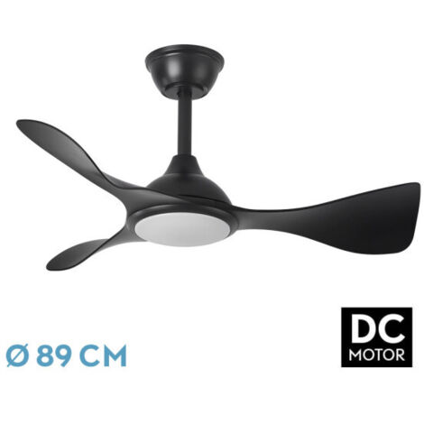 Ventilador de techo DC, Caimán, 36W 3600 lm negro, 89 cm, 3 aspas, 6 velocidades, LED 3000K-4500K-6500K, mando a distancia, memoria, temporizador y regulador (1/3)