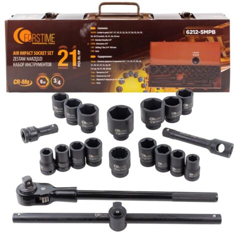 Llaves de vaso de impacto 3/4'' 21 piezas 6 puntas 17-50 mm estuche (1/4)