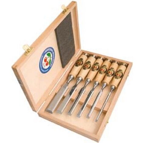 Juego de cinceles de acero de herramientas especial con mango de madera, Tipo : N° 1101 Hk, cantidad 6 unidades, Contenido 6 10 12 16 20 26 mm