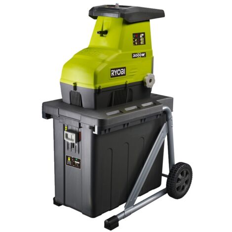 RYOBI - Biotrituradora 220V, 3000W con Ruedas - Ø máx. de Rama 45mm, Inversión de Rotación, Protección Sobrecarga, Bandeja Colectora 200kg/h - Bandeja Recogedora 55L, Pulsador - RSH3045U