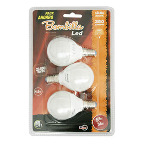 Bombilla LED bajo consumo de luz cálida con 230VAC 5 W E27 G45