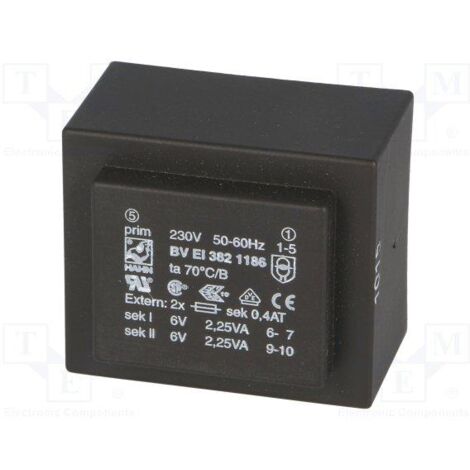 Transformador Encapsulado Salida 6V+6Vac 4VA Entrada 230Vac