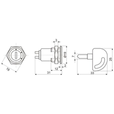Interruptor a llave miniatura plana ON - OFF 4 Llaves 250V Electro DH 11.954/4 8430552019564 (1/4)