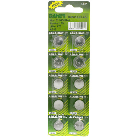 Pack de 10 uds Pilas tipo botón alcalinas 1.5 V LR44 Electro Dh 52.540/LR44  8430552104253