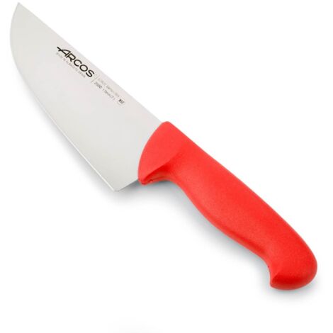 Cuchillo de carnicero Arcos Colour - Prof 295822 de acero inoxidable Nitrum y mango ergonómico de Polipropileno de color rojo y hoja de 17 cm, funda display