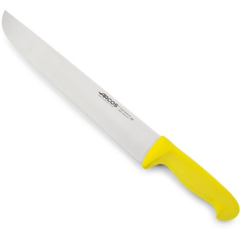 Cuchillo de carnicero  Arcos Colour - Prof  292400  de acero inoxidable Nitrum y mango ergonómico de Polipropileno de color amarillo  y hoja de 35 cm, funda display